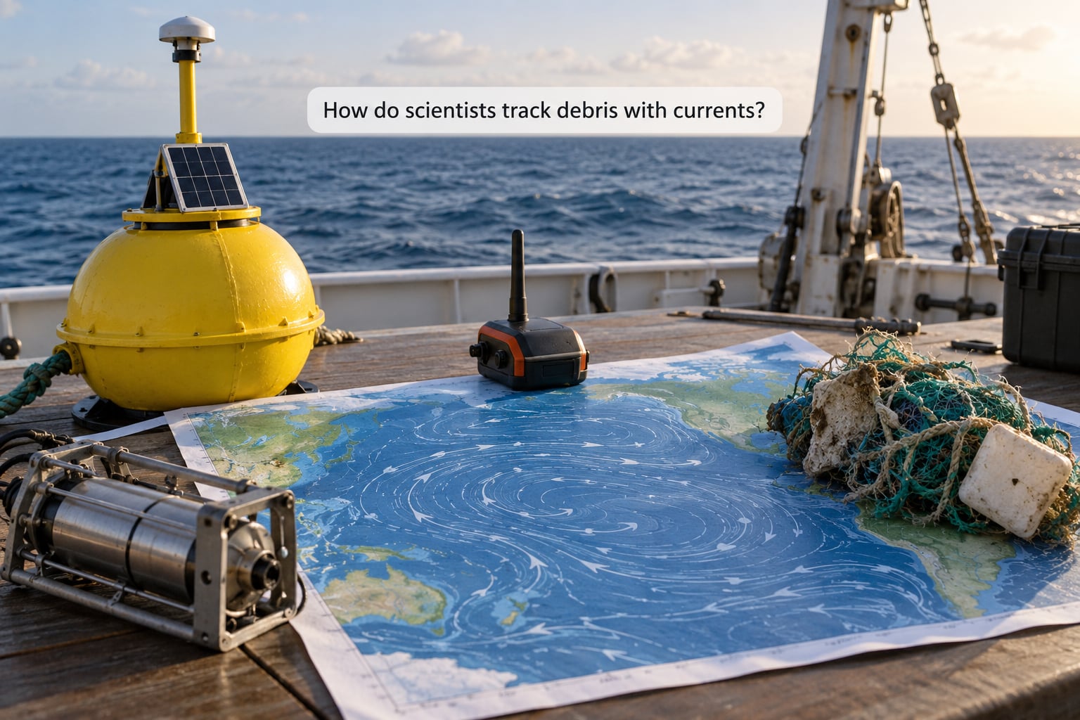 How do scientists track debris with currents?