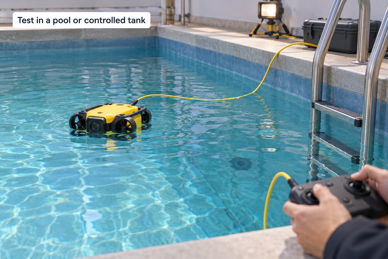 Test in a pool or controlled tank