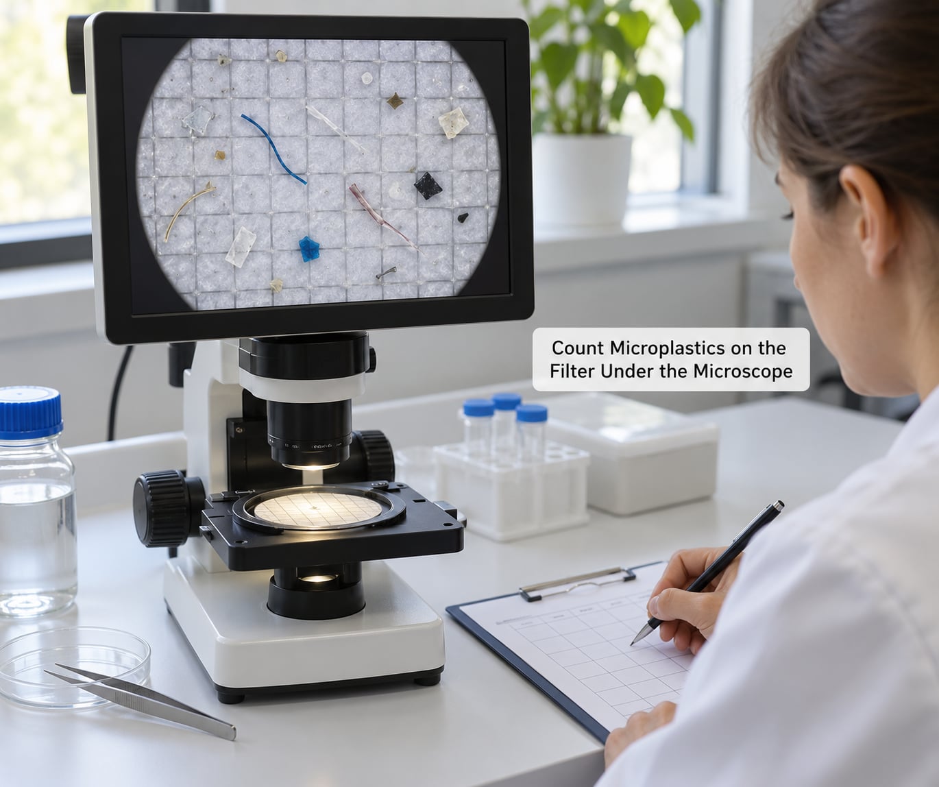 Count Microplastics on the Filter Under the Microscope