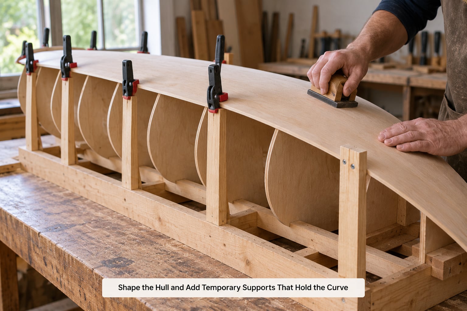 Shape the Hull and Add Temporary Supports That Hold the Curve