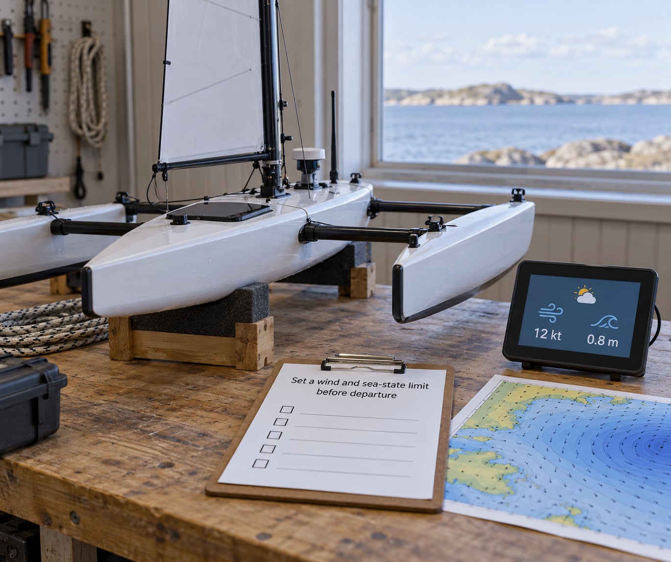 Set a wind and sea-state limit before departure